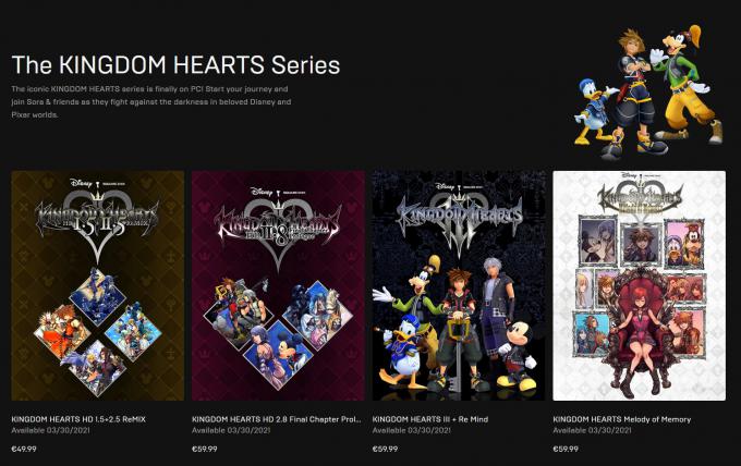 Kingdom Hearts series at the Epic Games Store